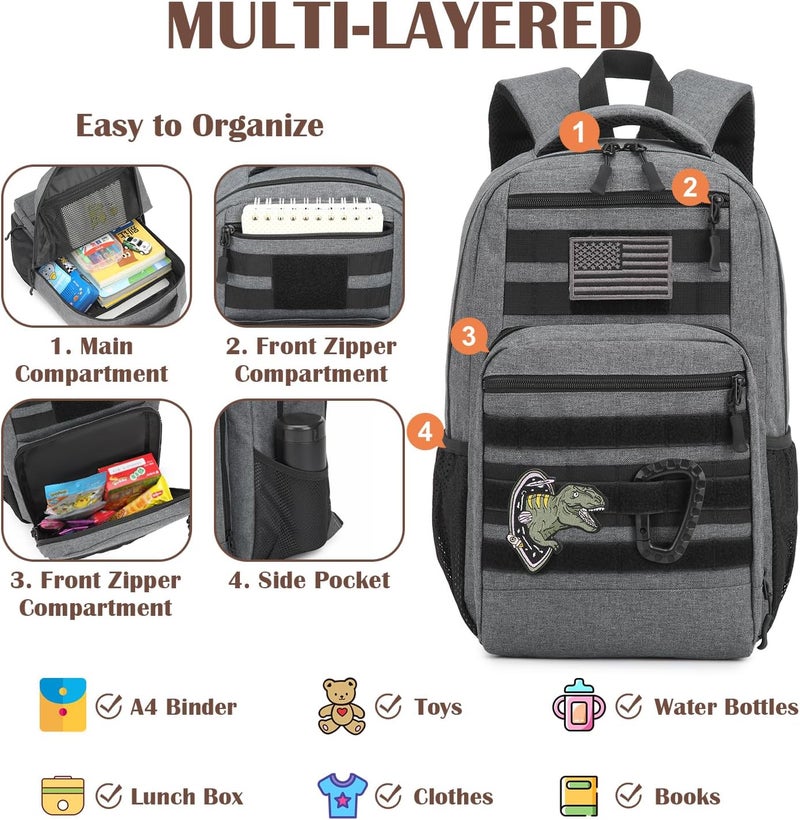 SunForMorning Kids Tactical Backpack Army Molle Bookbag Military Boys Backpack for School, Outdoor, Camping, Grey - Image 3